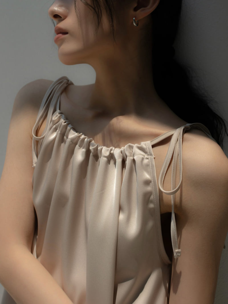 Inssense - Korean Women Fashion - #momslook - String Detail Silhouette Maxi Silky One-piece - 9
