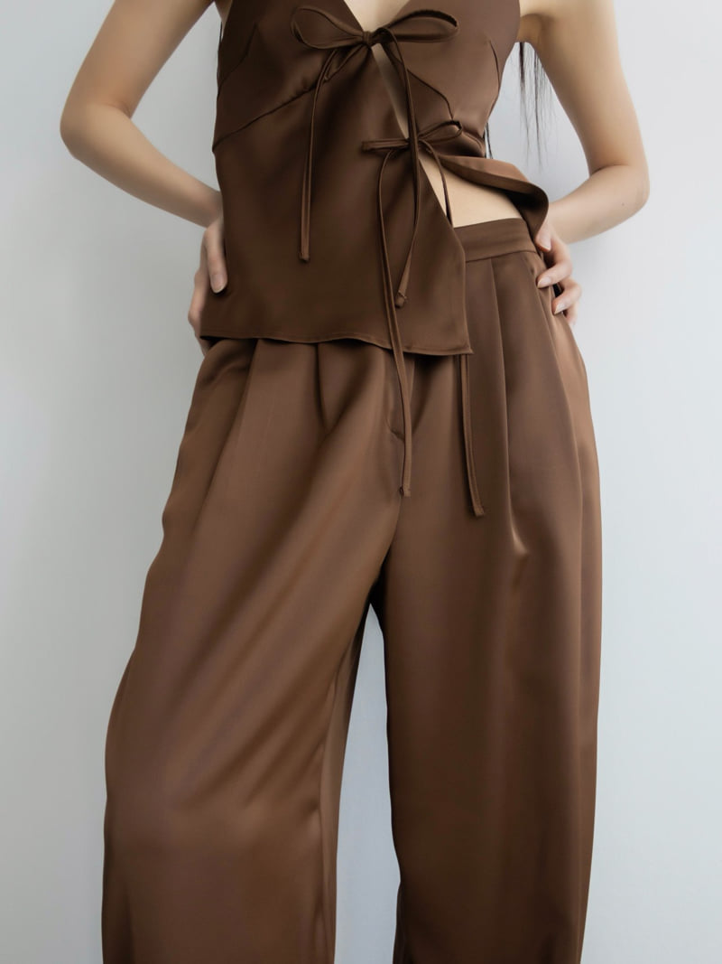 Inssense - Korean Women Fashion - #pursuepretty - Pin-Tuck Silky Banded Wide Trousers - 9
