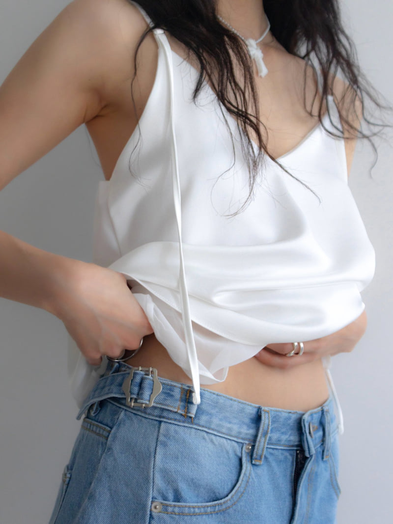 Inssense - Korean Women Fashion - #pursuepretty - Silky Strap Fabric Layered Sleeveless Blouse - 5