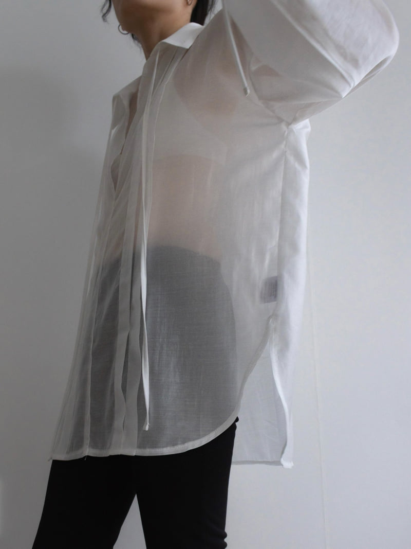 Inssense - Korean Women Fashion - #vintagekidsstyle - Sheer Glow Tie Blouse - 4