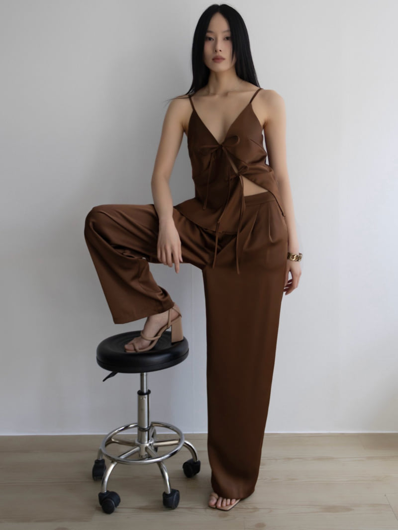 Inssense - Korean Women Fashion - #restrostyle - Pin-Tuck Silky Banded Wide Trousers - 10