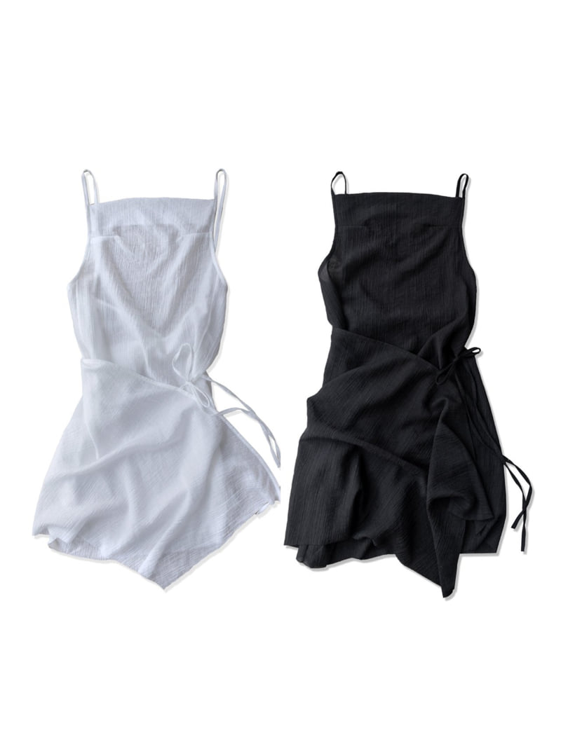 Inssense - Korean Women Fashion - #restrostyle - Crinkle Asymmetric Wrap Mini One-piece - 3