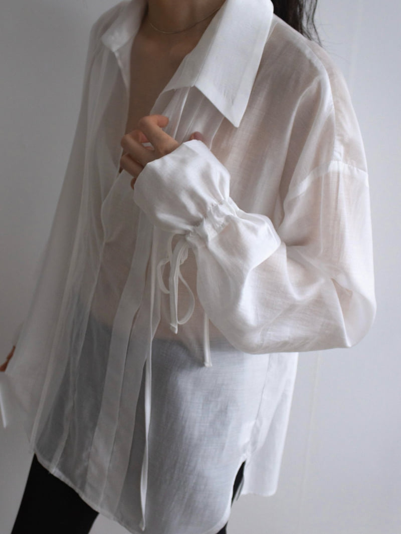 Inssense - Korean Women Fashion - #romanticstyle - Sheer Glow Tie Blouse - 6