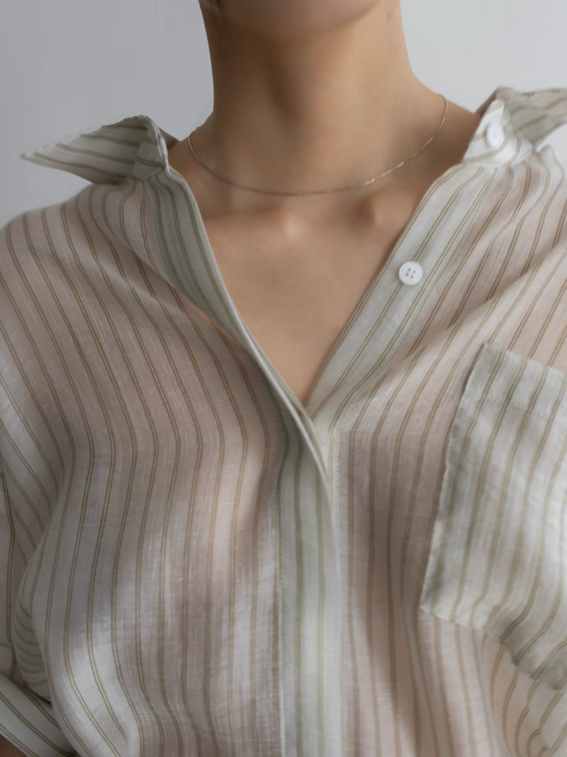 Inssense - Korean Women Fashion - #vintagekidsstyle - Oversized Cupra Stripe Short-Sleeved Shirt - 12