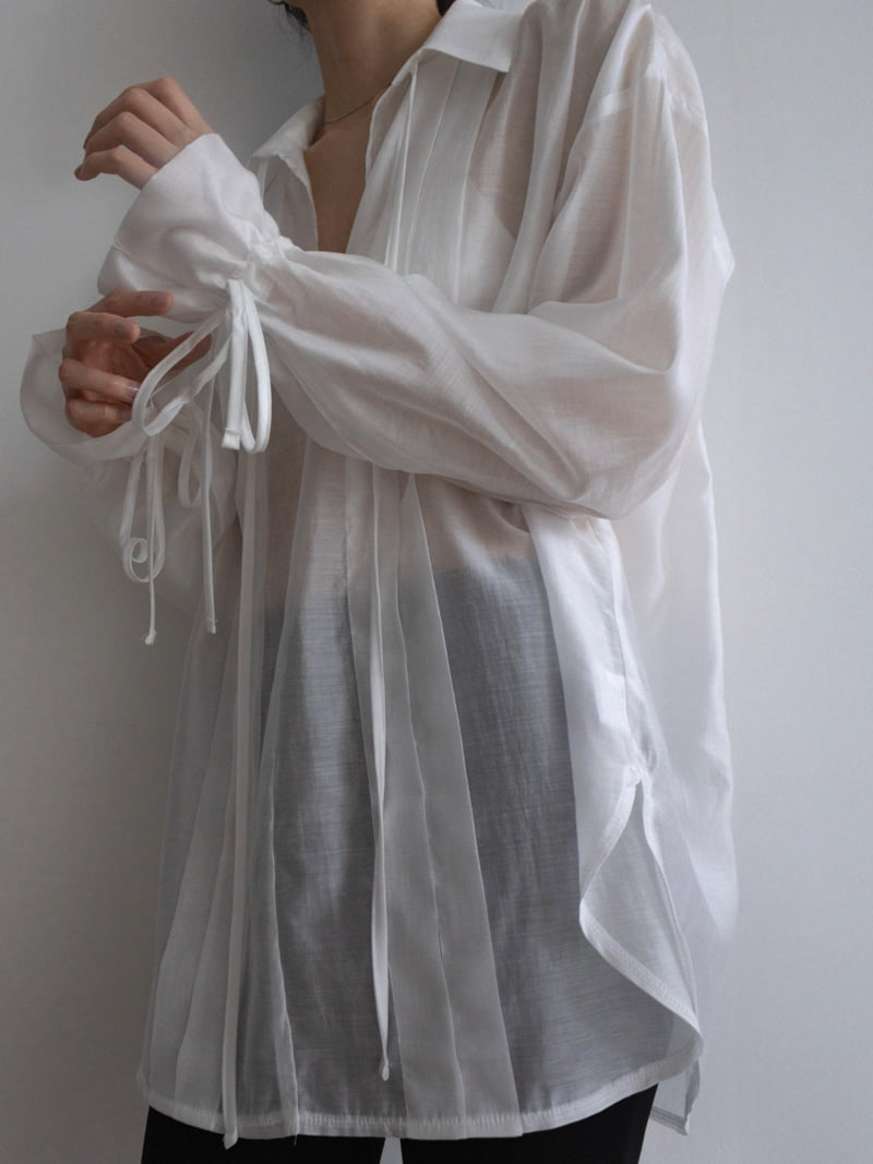 Inssense - Korean Women Fashion - #vintagekidsstyle - Sheer Glow Tie Blouse - 3