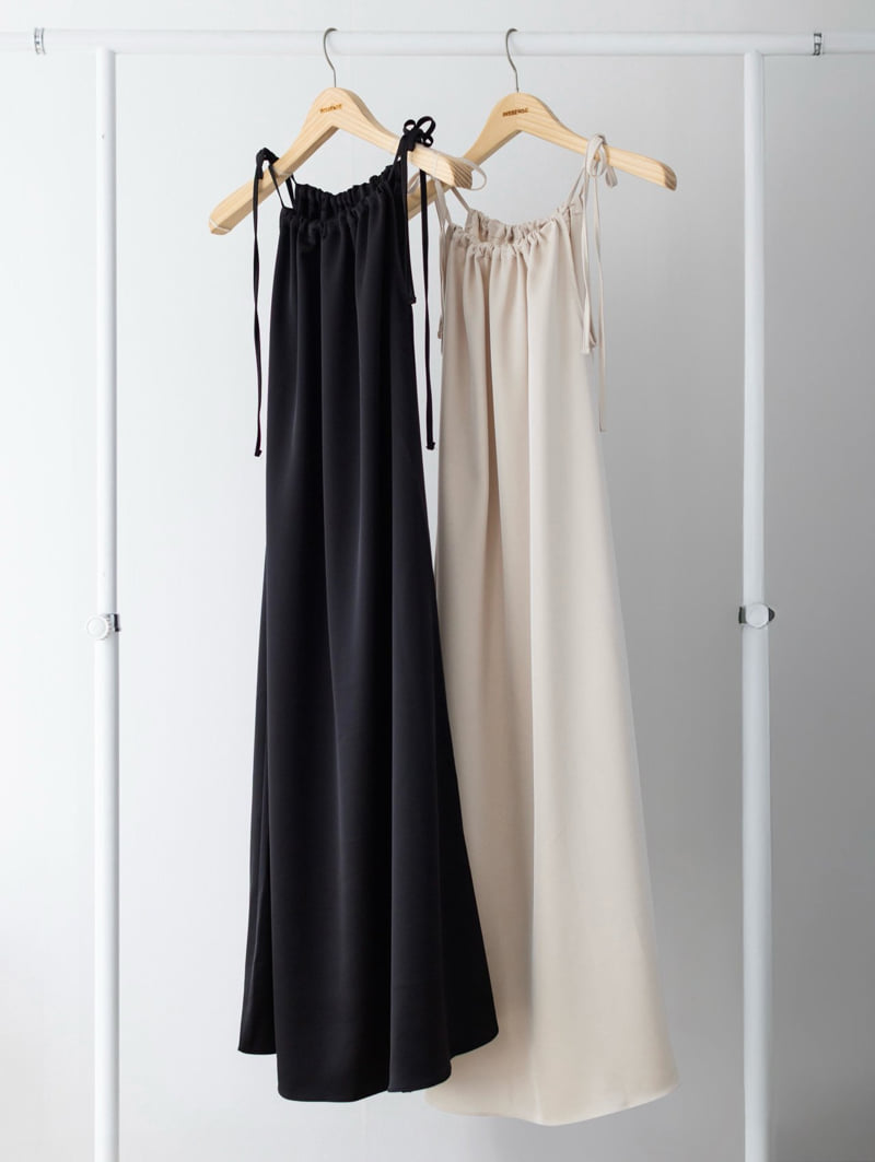 Inssense - Korean Women Fashion - #vintagekidsstyle - String Detail Silhouette Maxi Silky One-piece - 2