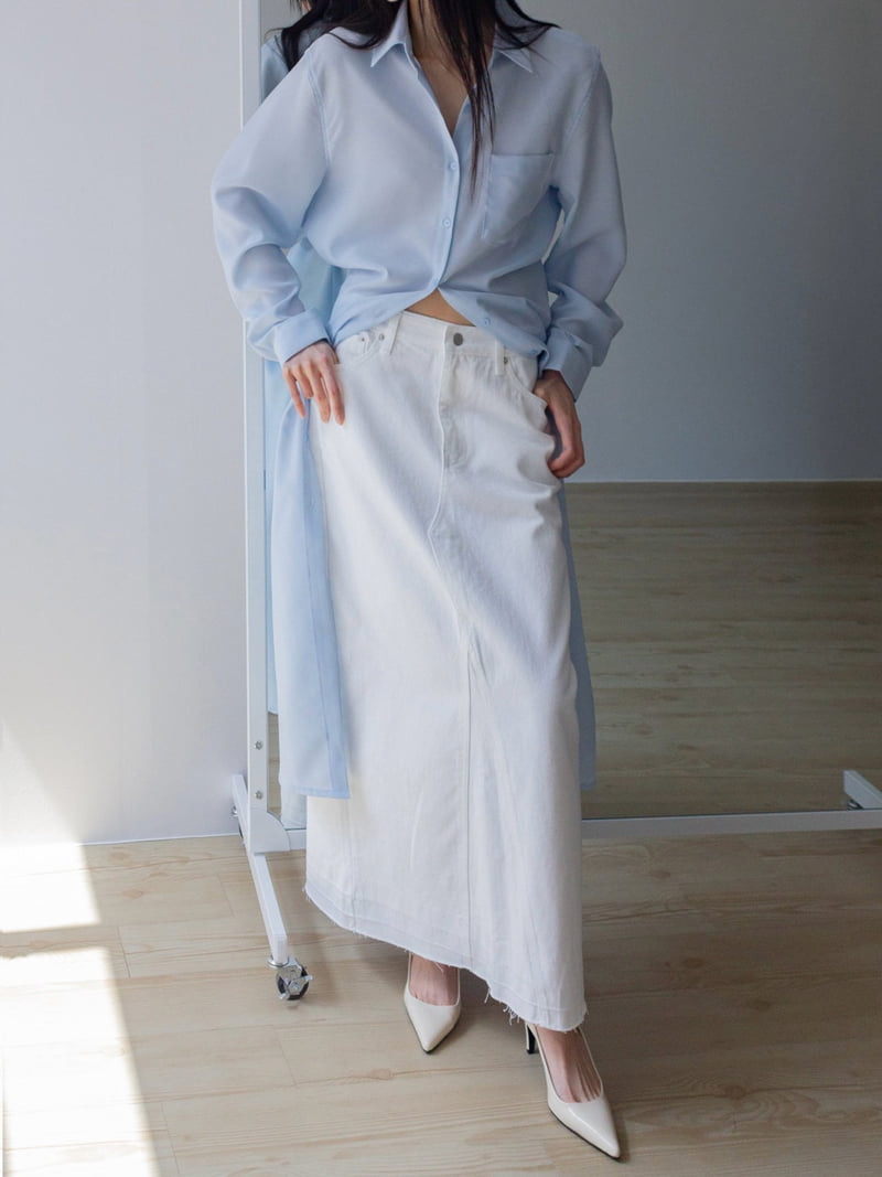 Inssense - Korean Women Fashion - #womensfashion - Salt Washed Back Slit Maxi Denim Skirt - 11