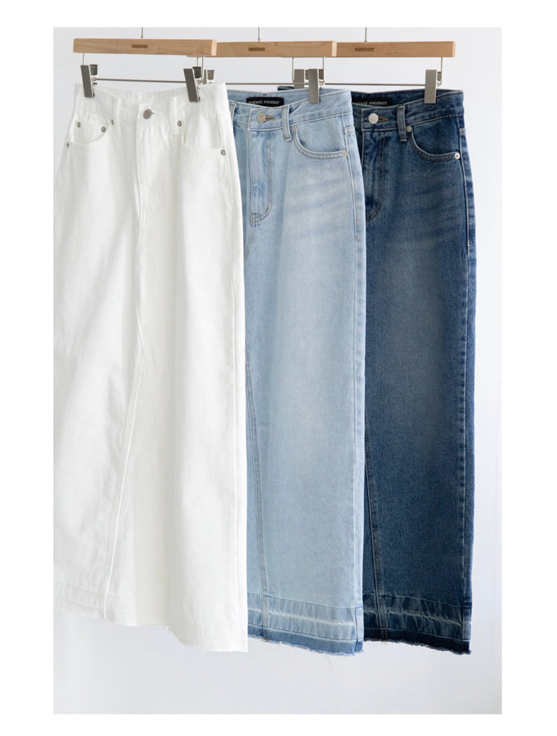 Inssense - Korean Women Fashion - #womensfashion - Salt Washed Back Slit Maxi Denim Skirt - 3