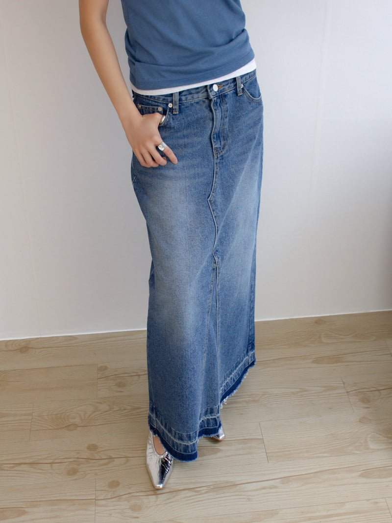 Inssense - Korean Women Fashion - #womensfashion - Salt Washed Back Slit Maxi Denim Skirt - 9