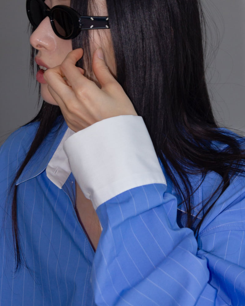 Inssense - Korean Women Fashion - #womensfashion - Oversized White Contrast Striped Shirt - 6