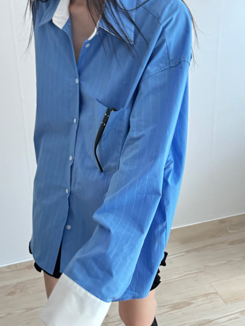 Inssense - Korean Women Fashion - #womensfashion - Oversized White Contrast Striped Shirt - 8