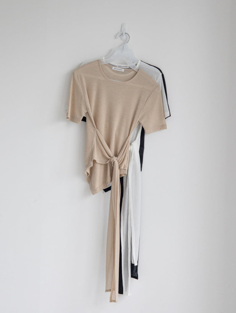 Inssense - Korean Women Fashion - #womensfashion - Tencel Sheer Waist Knot Detail Tee