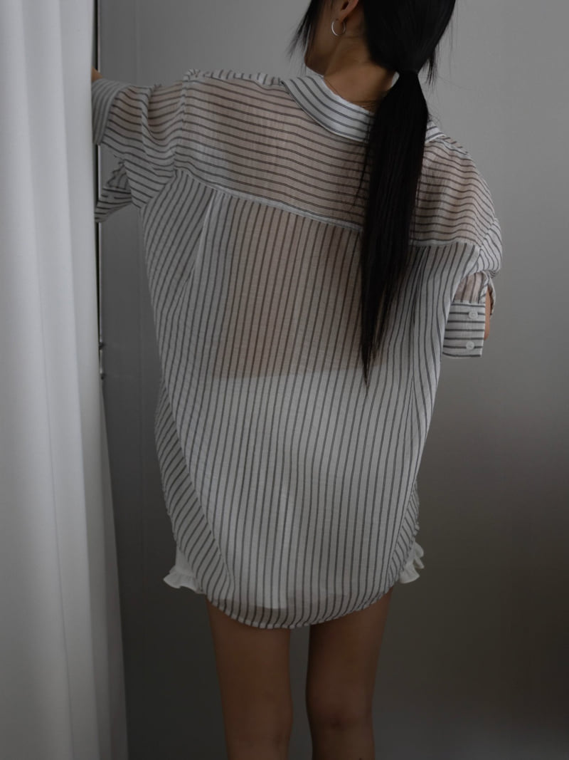 Inssense - Korean Women Fashion - #womensfashion - Oversized Cupra Stripe Short-Sleeved Shirt - 10