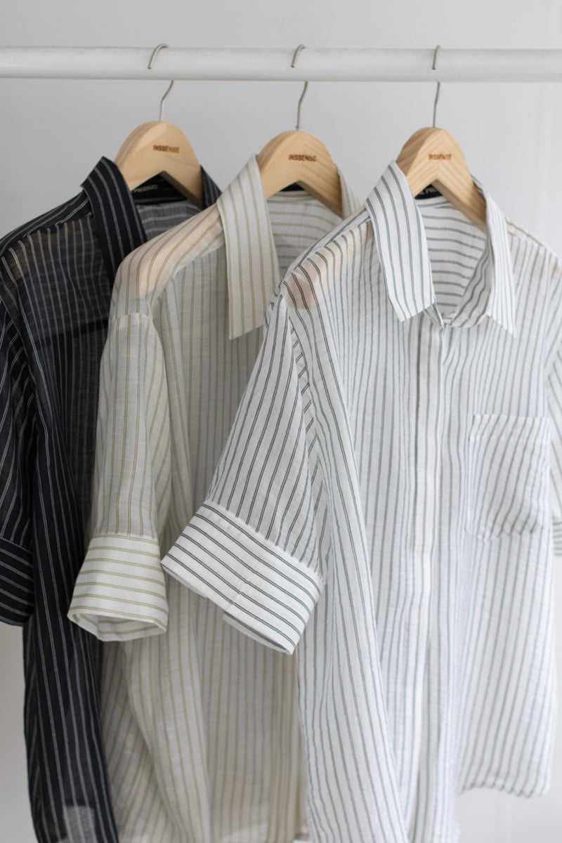 Inssense - Korean Women Fashion - #womensfashion - Oversized Cupra Stripe Short-Sleeved Shirt - 2