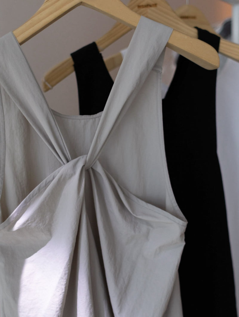 Inssense - Korean Women Fashion - #womensfashion - Knotted Detail Balloon Silhouette Nylon Maxi One-piece