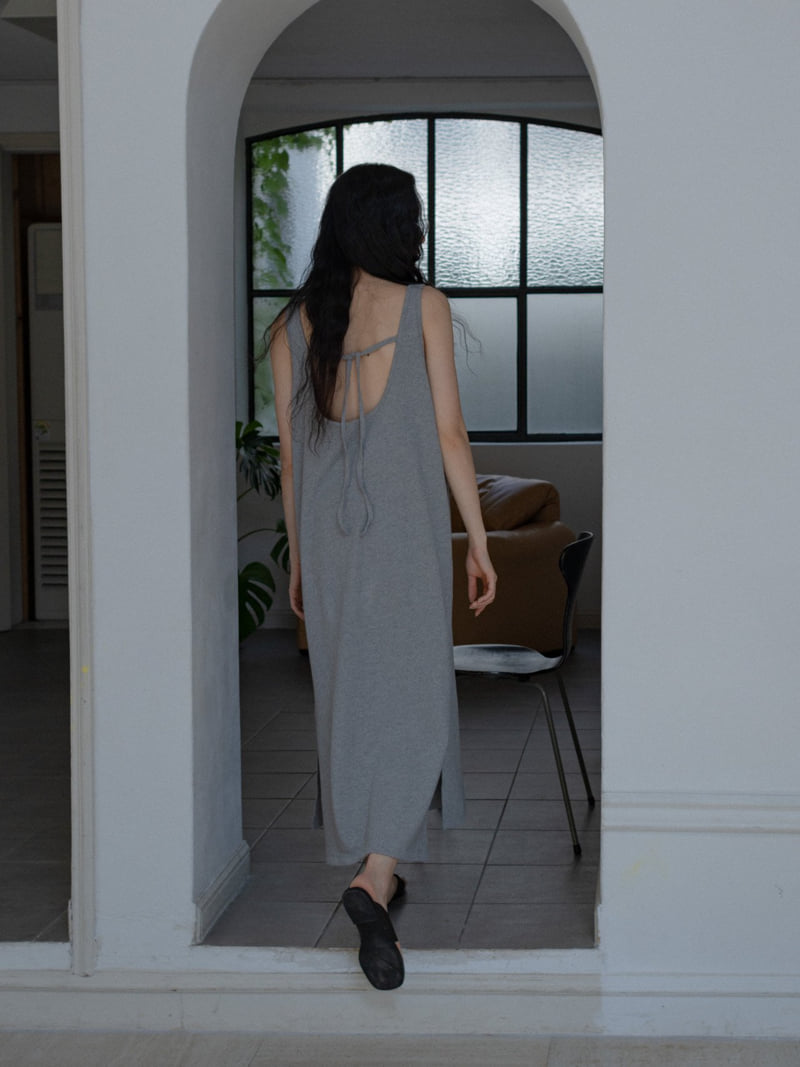 Inssense - Korean Women Fashion - #womensfashion - Side Slit Backless Cotton Maxi One-piece - 12