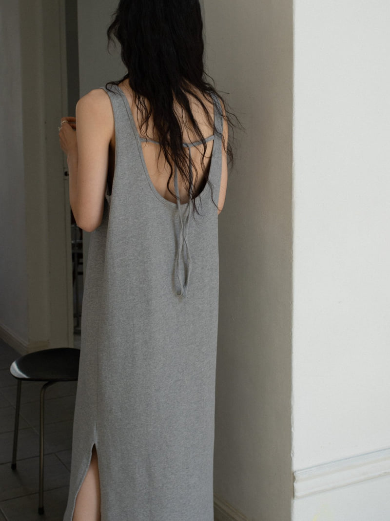 Inssense - Korean Women Fashion - #womensfashion - Side Slit Backless Cotton Maxi One-piece - 8