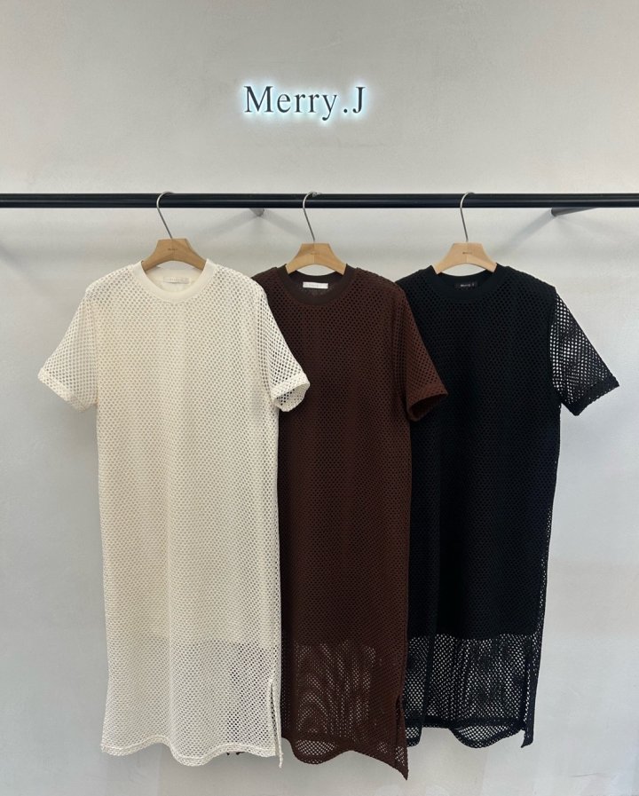 Merry J - Korean Women Fashion - #momslook - Net Ribbed One-piece