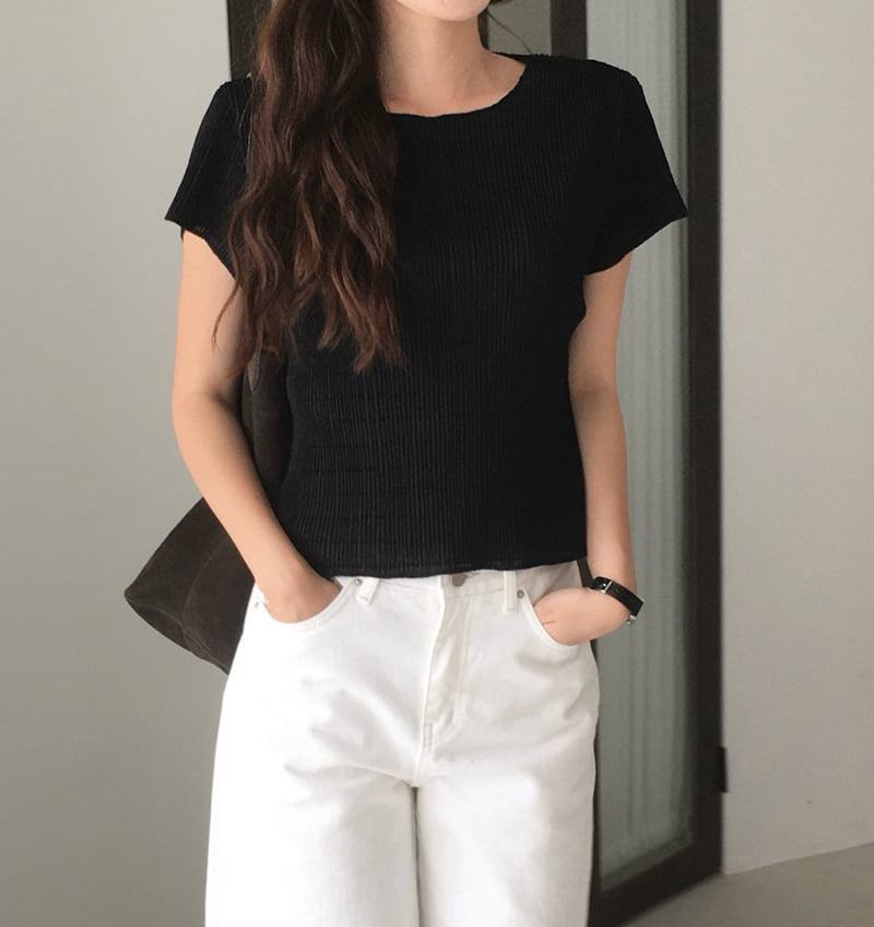 Moani - Korean Women Fashion - #momslook - Pleated O-Neck Top - 10