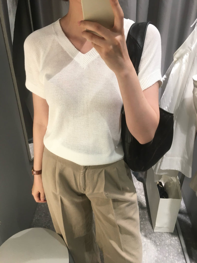 Moani - Korean Women Fashion - #momslook - Linen Salt V Knit - 4