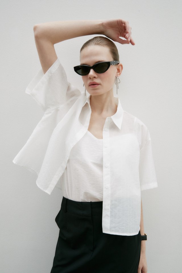 Neroli36 - Korean Women Fashion - #momslook - H See-Through Short Sleeve Set - 6