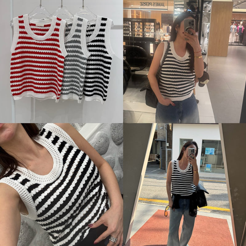 Neroli36 - Korean Women Fashion - #pursuepretty - M Cotton Stripe Sleeveless - 4
