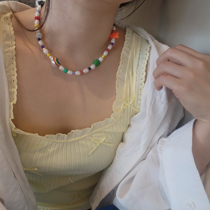 Newerly - Korean Women Fashion - #restrostyle - Cookie Man Rainbow Freshwater Pearl Necklace