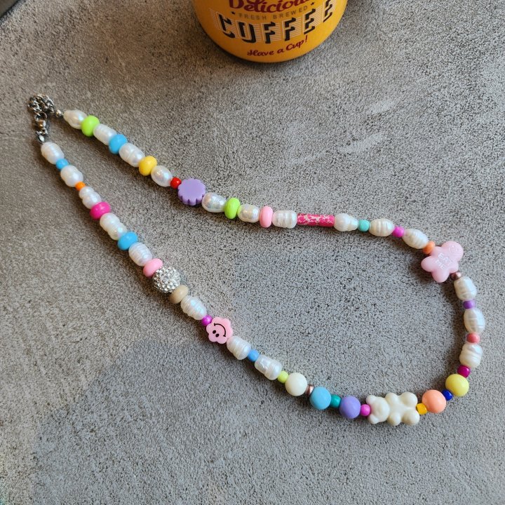 Newerly - Korean Women Fashion - #restrostyle - Pastel Cookie Man Freshwater Pearl Necklace - 4