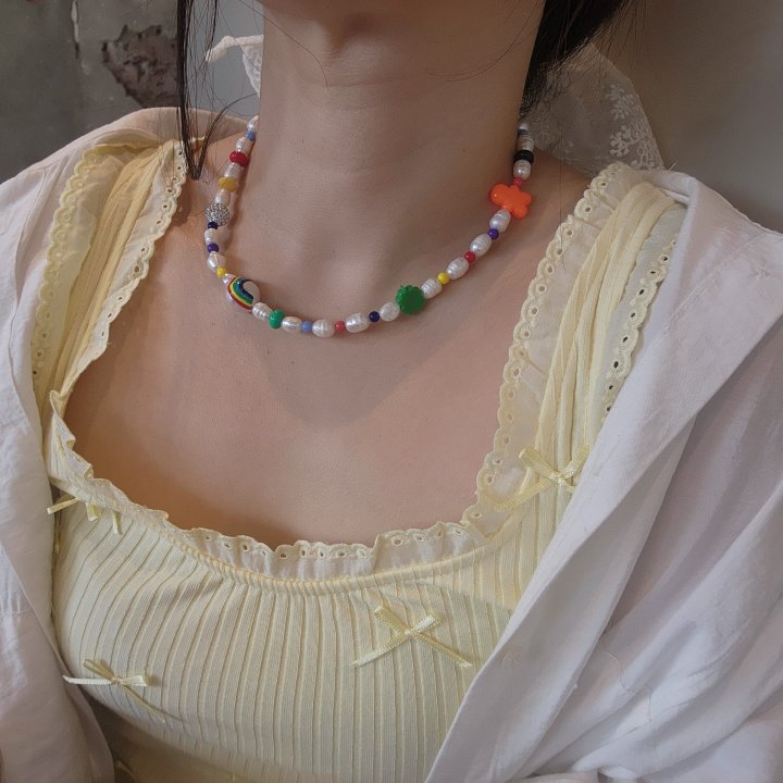 Newerly - Korean Women Fashion - #romanticstyle - Cookie Man Rainbow Freshwater Pearl Necklace - 2
