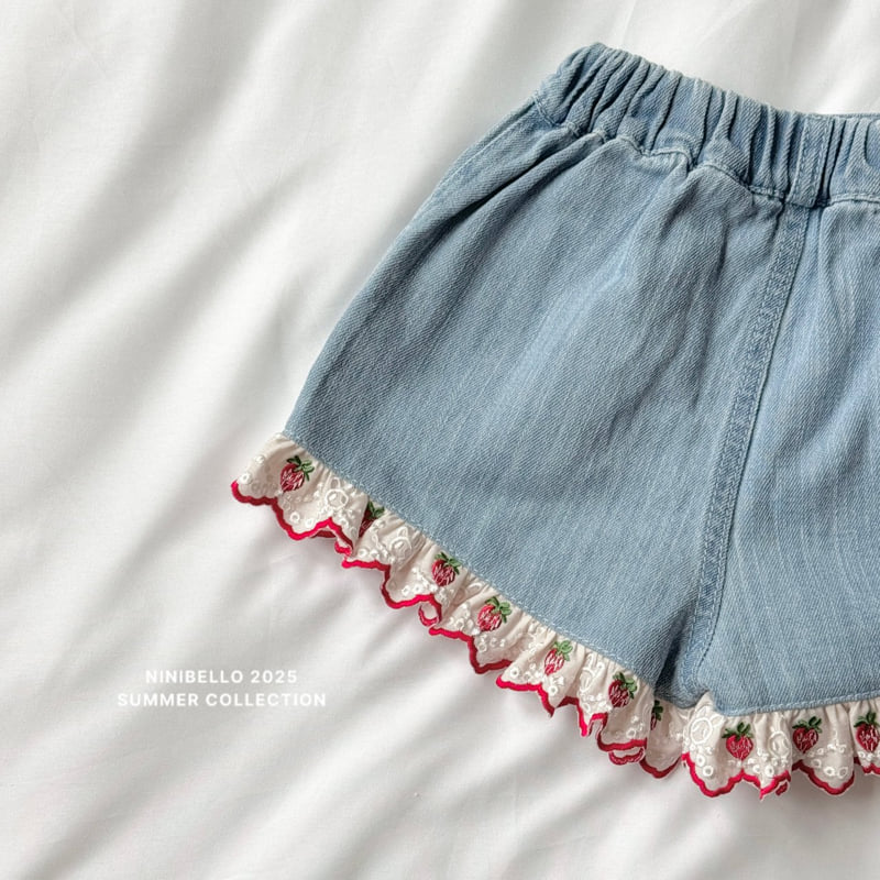 Ninibello - Korean Children Fashion - #Kfashion4kids - Berry Lace Denim Shorts - 6