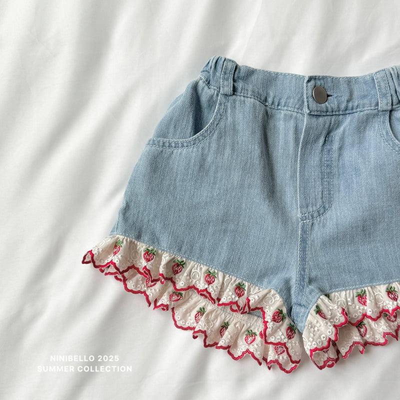 Ninibello - Korean Children Fashion - #childofig - Berry Lace Denim Shorts - 11