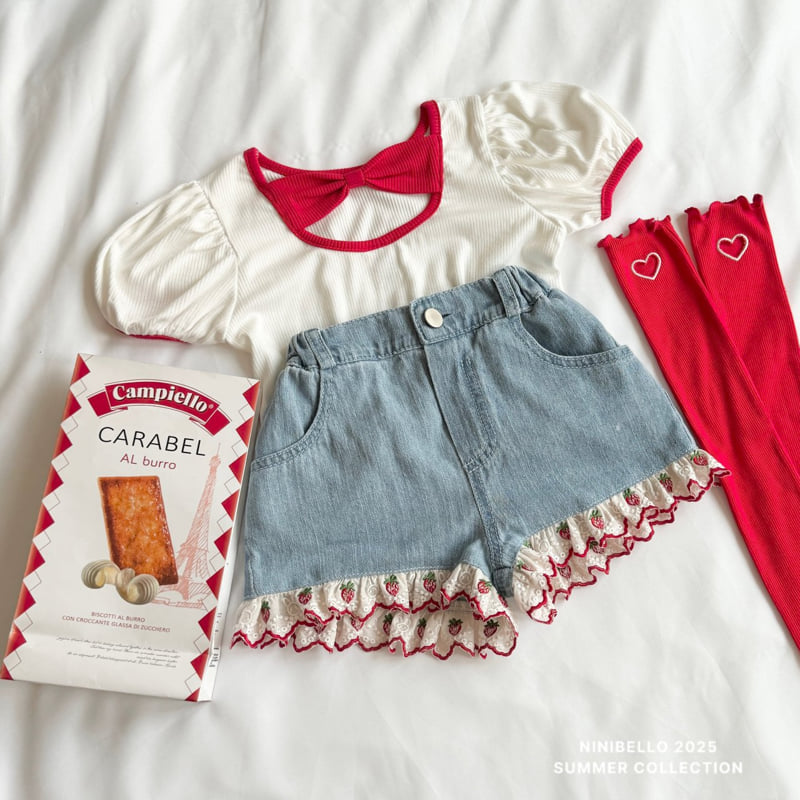 Ninibello - Korean Children Fashion - #childofig - Berry Lace Denim Shorts - 12