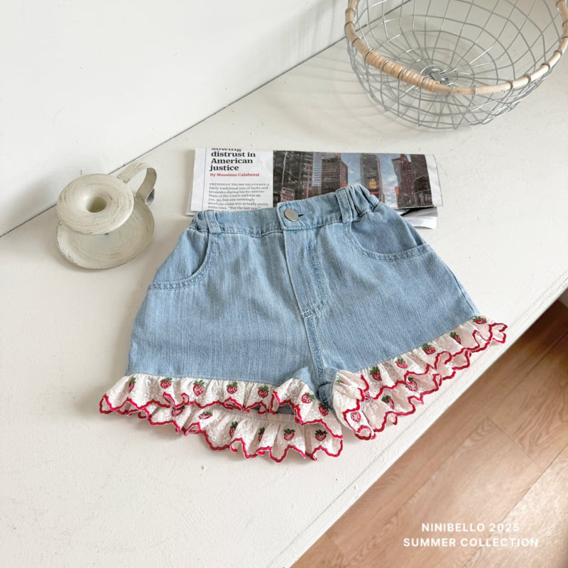 Ninibello - Korean Children Fashion - #kidsshorts - Berry Lace Denim Shorts - 3