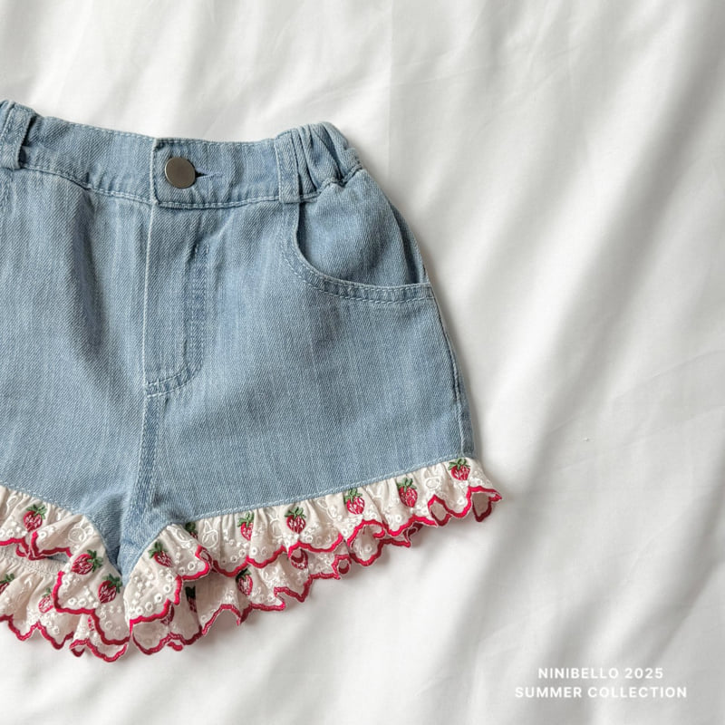 Ninibello - Korean Children Fashion - #minifashionista - Berry Lace Denim Shorts - 9