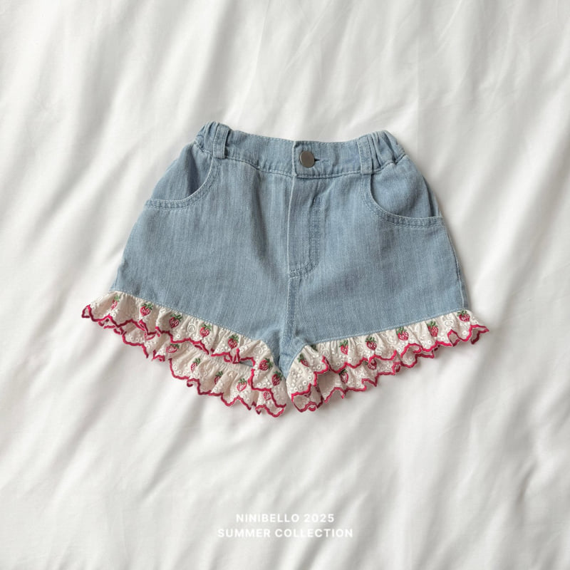 Ninibello - Korean Children Fashion - #prettylittlegirls - Berry Lace Denim Shorts - 10