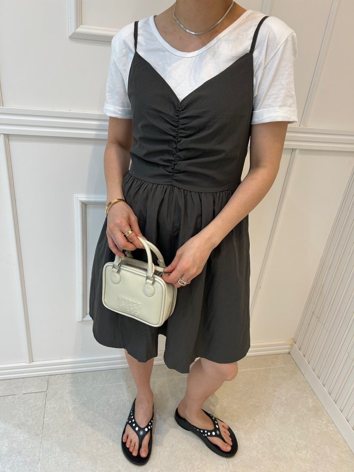 Pearls room - Korean Women Fashion - #momslook - Shirring Sleeveless One-piece - 10