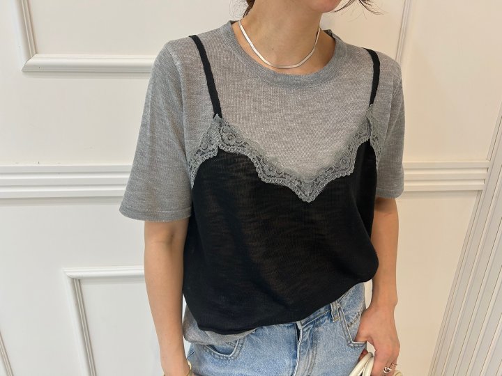 Pearls room - Korean Women Fashion - #momslook - Miu Fake Short Sleeve Knit - 11