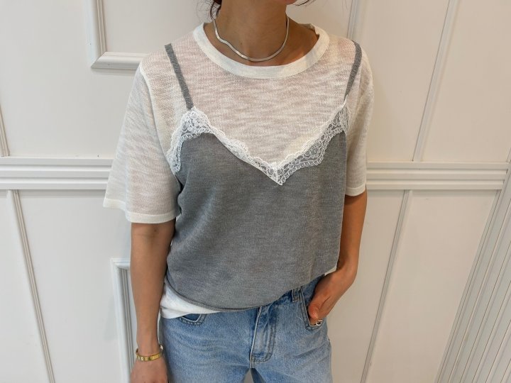 Pearls room - Korean Women Fashion - #momslook - Miu Fake Short Sleeve Knit - 3