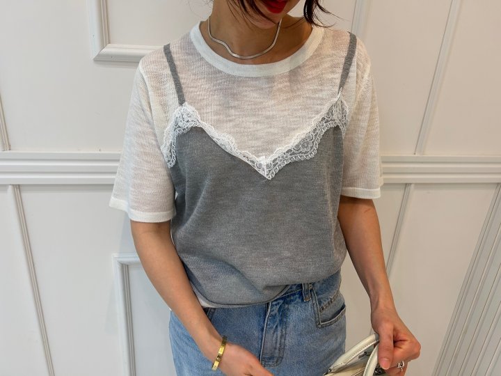 Pearls room - Korean Women Fashion - #momslook - Miu Fake Short Sleeve Knit - 5
