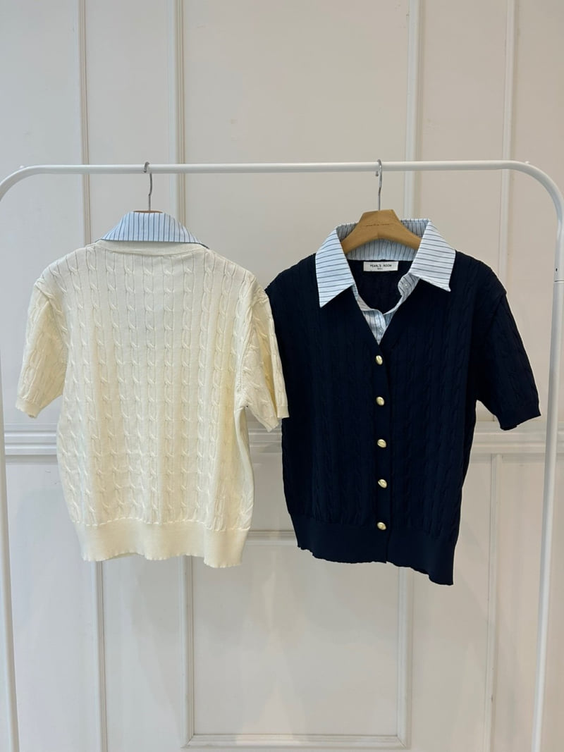 Pearls room - Korean Women Fashion - #momslook - Stripe Short Sleeve Knit