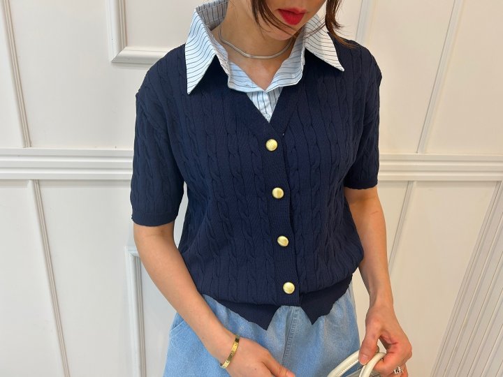 Pearls room - Korean Women Fashion - #momslook - Stripe Short Sleeve Knit - 3