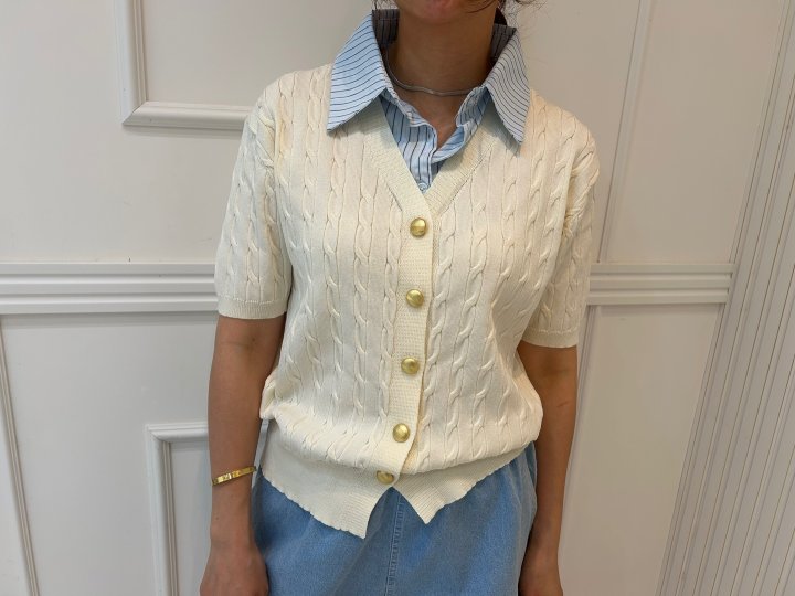 Pearls room - Korean Women Fashion - #momslook - Stripe Short Sleeve Knit - 7