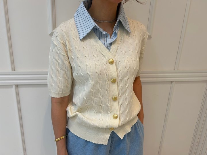 Pearls room - Korean Women Fashion - #momslook - Stripe Short Sleeve Knit - 9