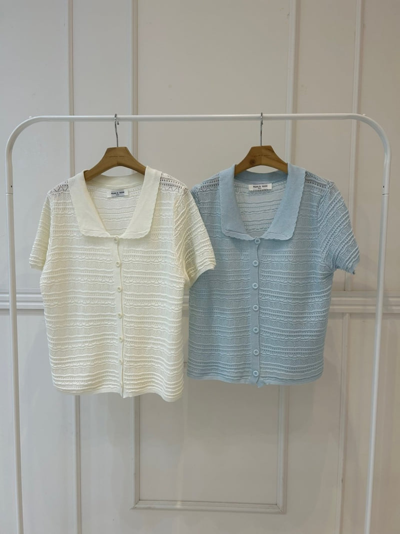 Pearls room - Korean Women Fashion - #momslook - Wave Lace Short Sleeve Knit