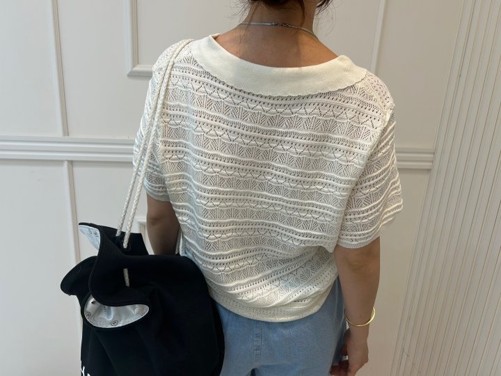 Pearls room - Korean Women Fashion - #momslook - Wave Lace Short Sleeve Knit - 12