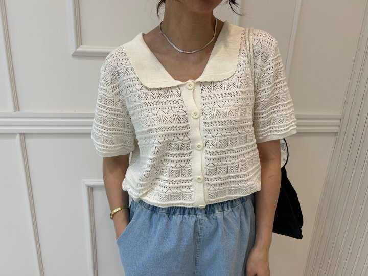 Pearls room - Korean Women Fashion - #momslook - Wave Lace Short Sleeve Knit - 7
