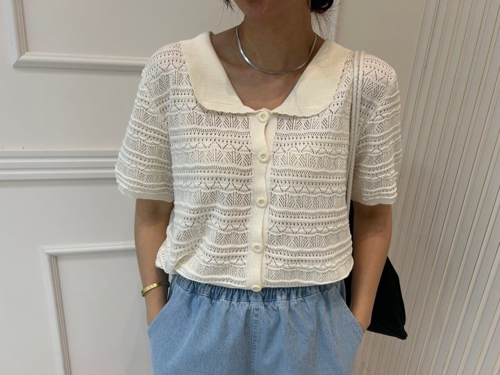Pearls room - Korean Women Fashion - #momslook - Wave Lace Short Sleeve Knit - 9