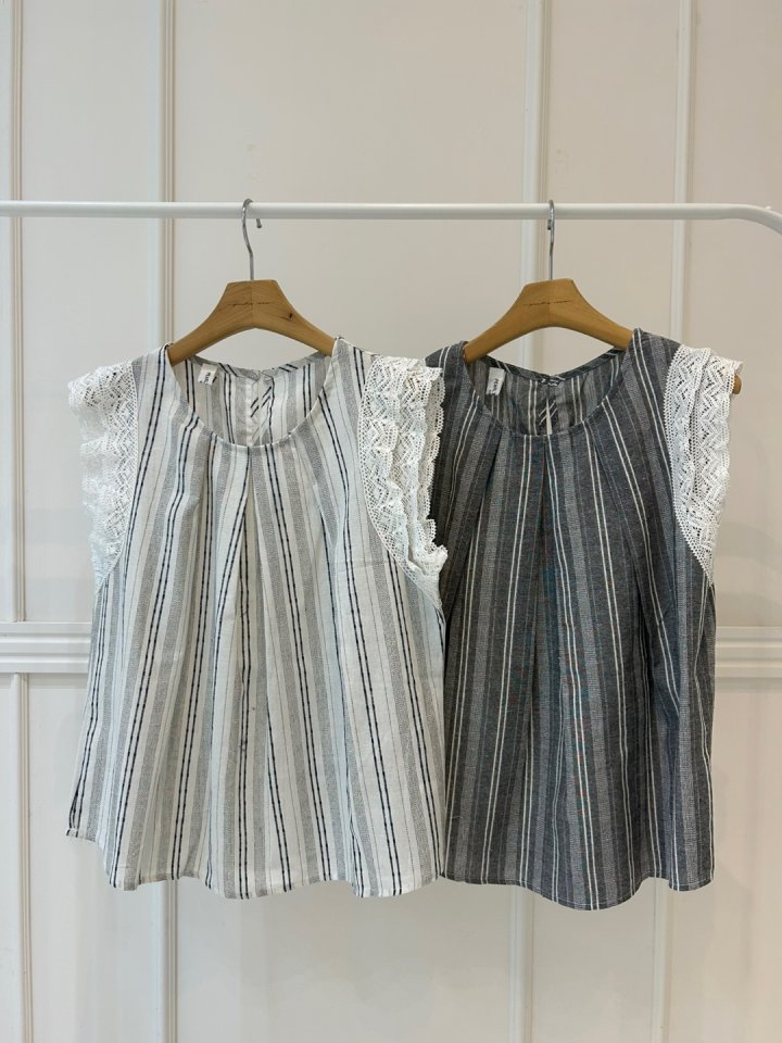 Pearls room - Korean Women Fashion - #momslook - Stripe Pintuck Blouse - 12