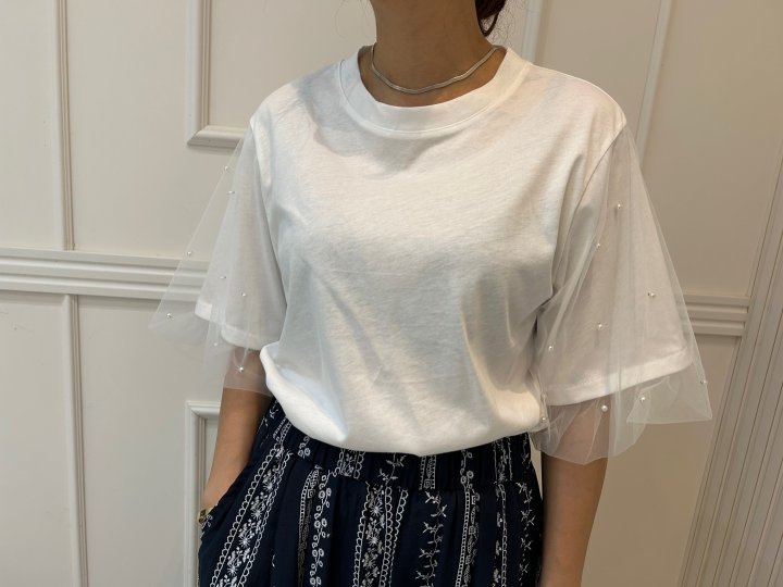 Pearls room - Korean Women Fashion - #momslook - Pearl Puff Tee - 7