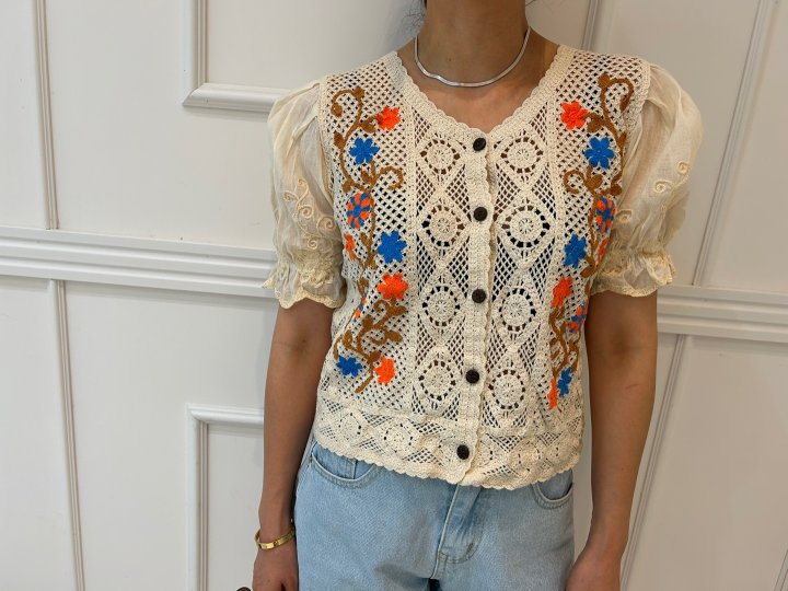 Pearls room - Korean Women Fashion - #momslook - Pretty Crochet Y Top - 2